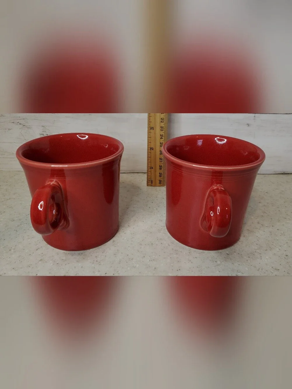 Fiesta Homer Laughlin Scarlet Red Coffee Mugs Set of 2 Ring Handle USA Ceramic